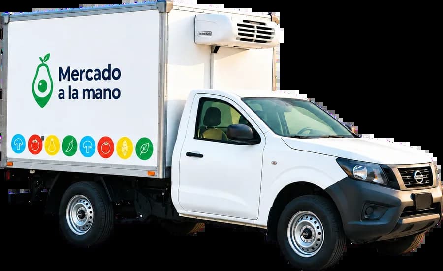 La camioneta de un distribuidor de Mercado a la mano