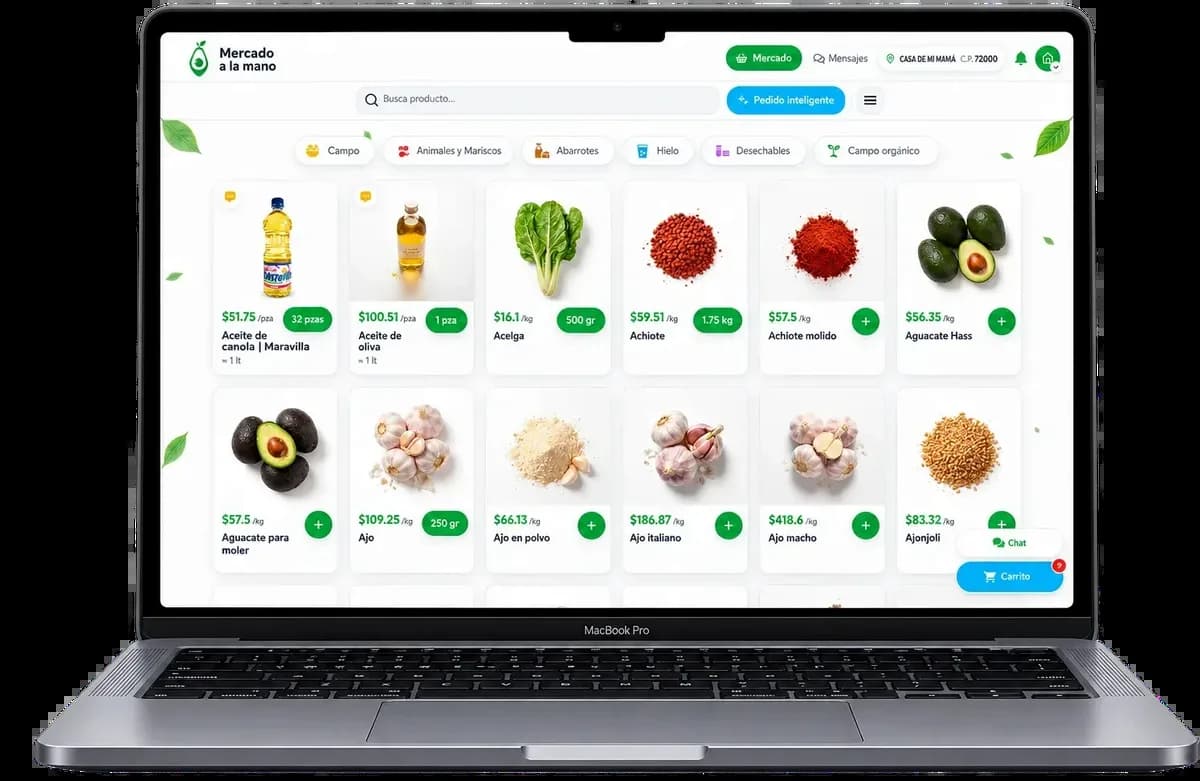 El catálogo de Mercado a la mano abierto en una laptop
